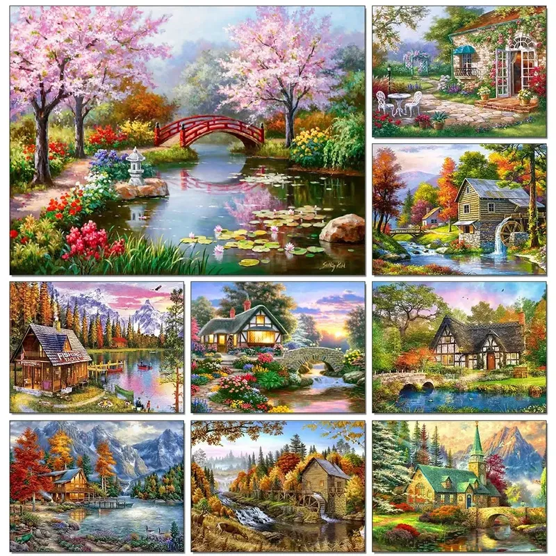 Peinture diamant paysage forêt 30 cm ronde