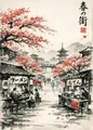 Peinture diamant paysage japonais fleurs 20x25 à 50x70 cm – Couleur Bleu marine (09)