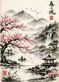 Peinture diamant paysage japonais fleurs 20x25 à 50x70 cm – Couleur Rouge (03)