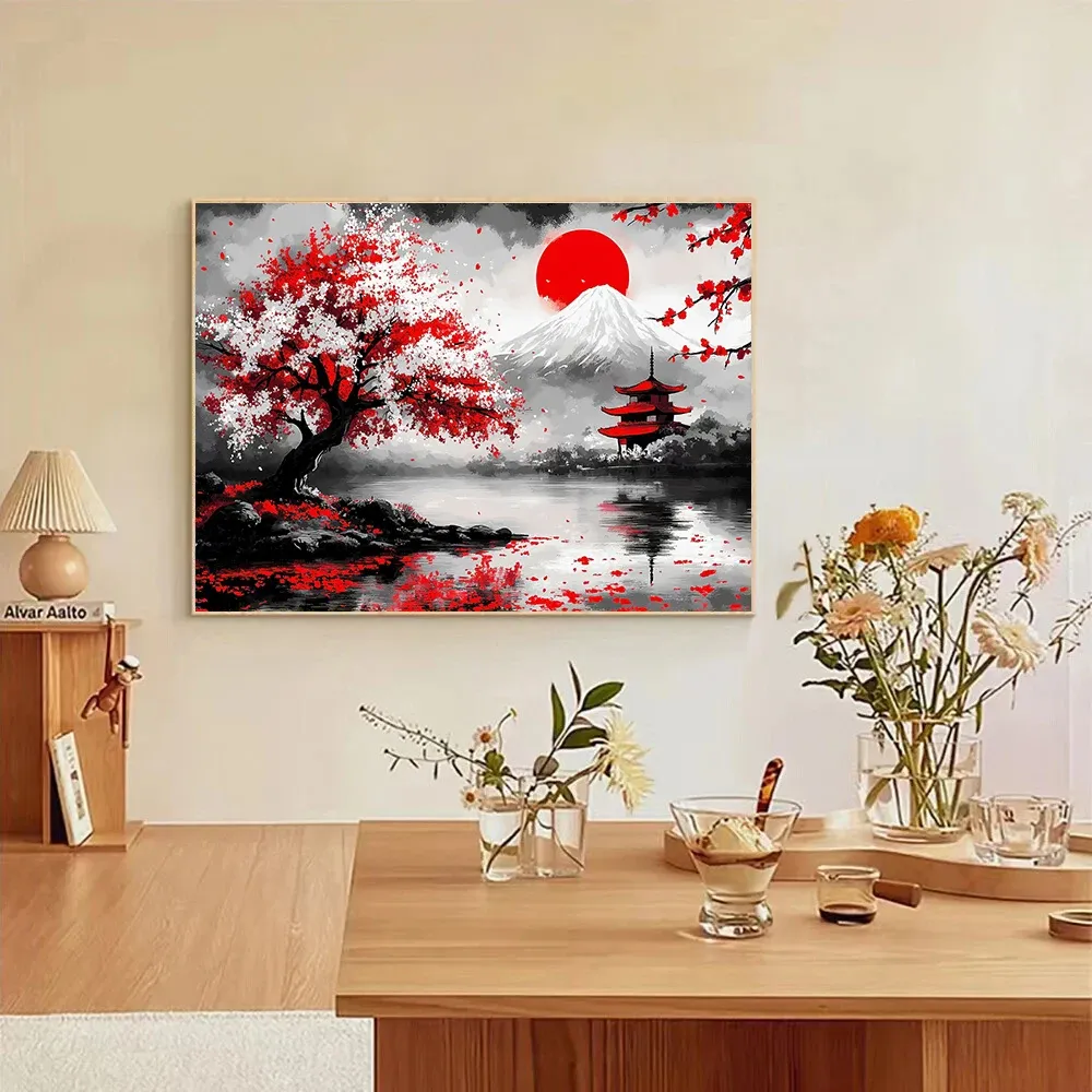 Peinture diamant paysage japonais Sakura 20x30 à 40x50 cm