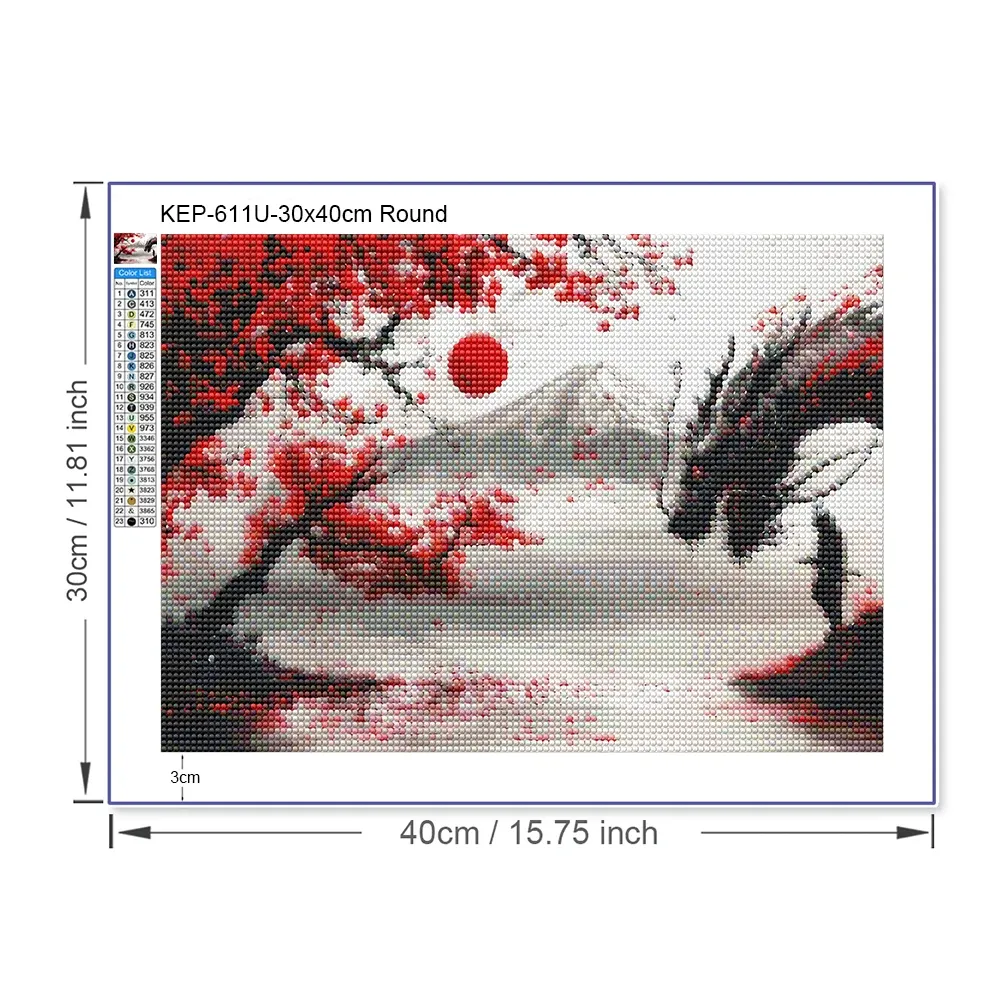 Peinture diamant paysage japonais Sakura 20x30 à 40x50 cm