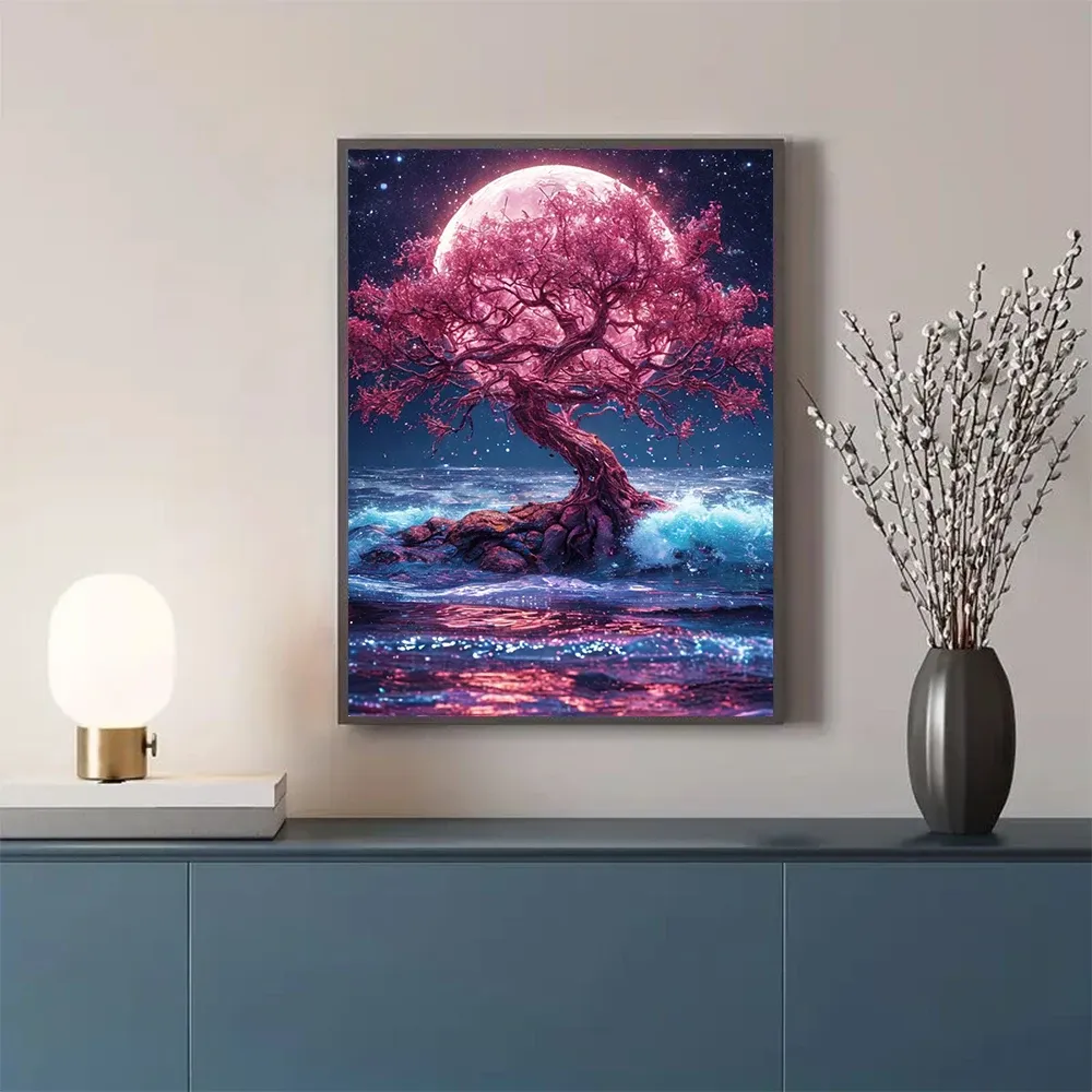 Peinture diamant paysage lune arbre 20x30 à 40x50 cm