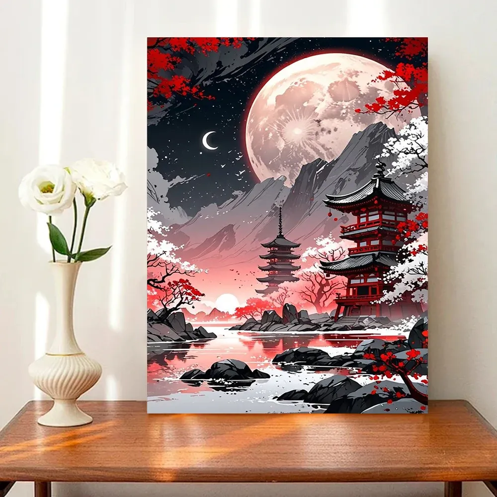 Peinture diamant paysage lune arbre 20x30 à 40x50 cm