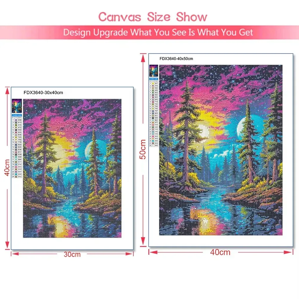 Peinture diamant paysage lune arbre 20x30 à 40x50 cm