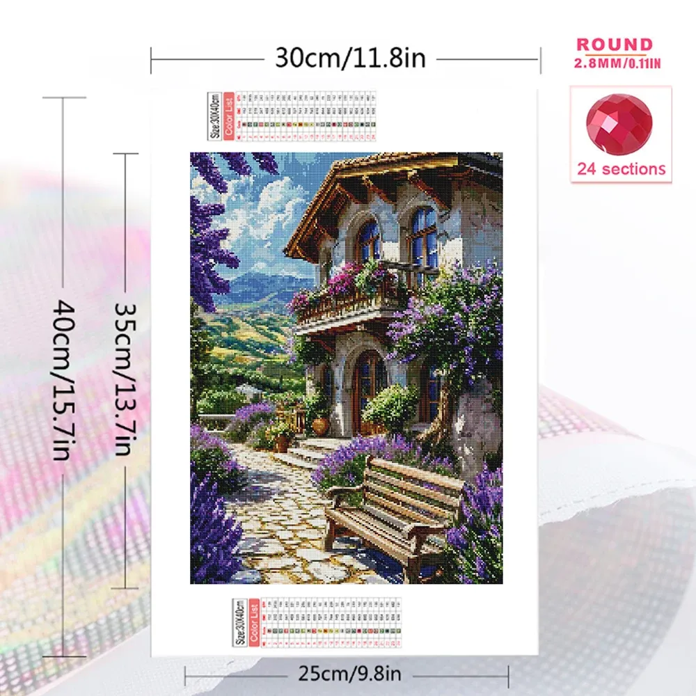 Peinture diamant paysage maison fleurs 20 à 70 cm carré