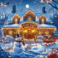 Peinture diamant paysage maison Noël 20 à 70 cm – Couleur Bourgogne (04)