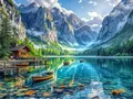Peinture diamant paysage montagne lac 20x30 à 50x70 cm – Couleur 129
