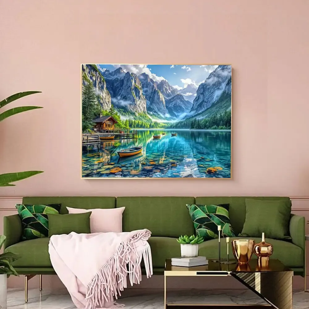 Peinture diamant paysage montagne lac 20x30 à 50x70 cm