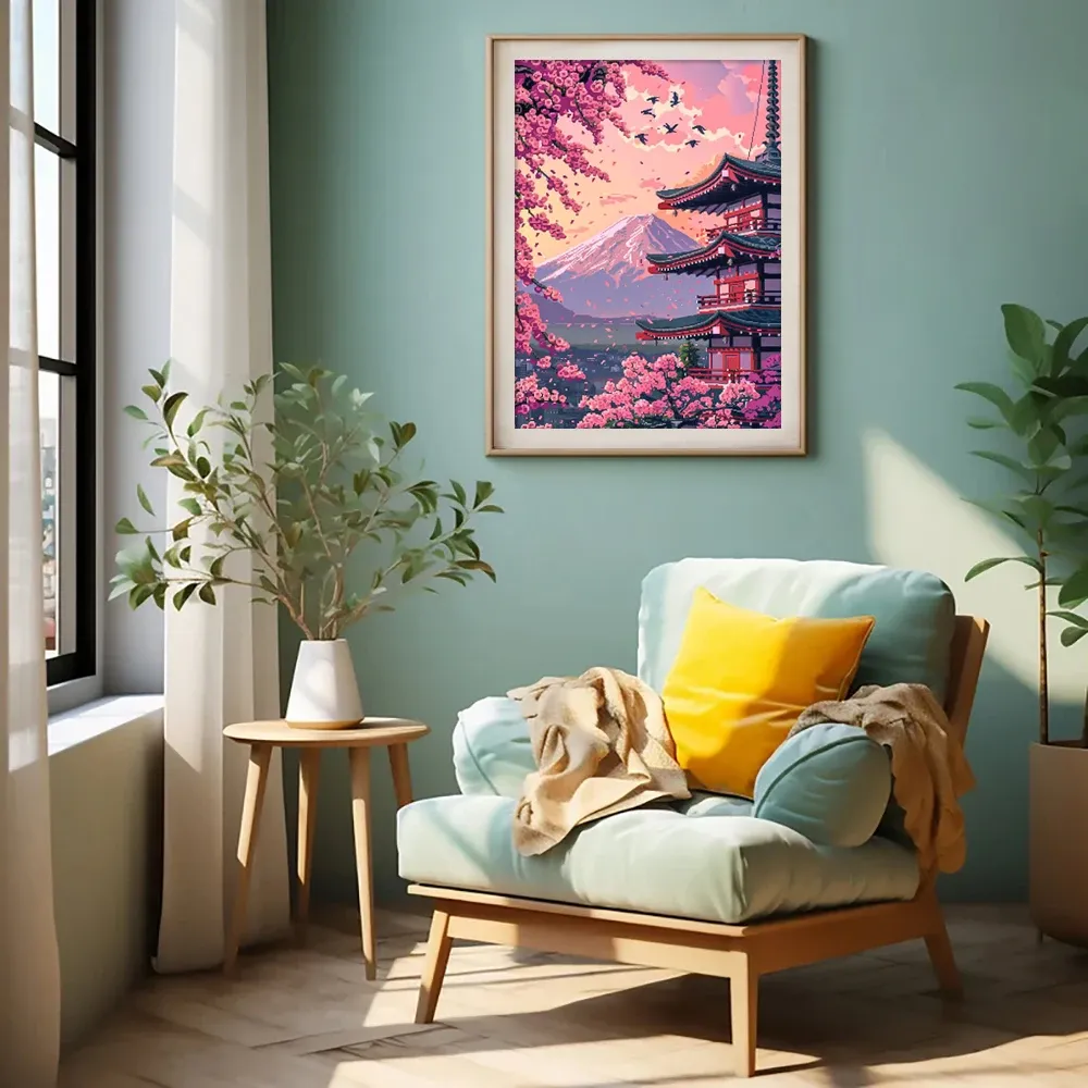 Peinture diamant paysage numérique tour de fleurs cerisier