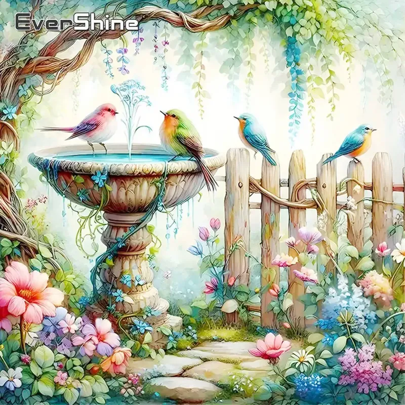 Peinture diamant paysage oiseau et fleur 20 à 40 cm