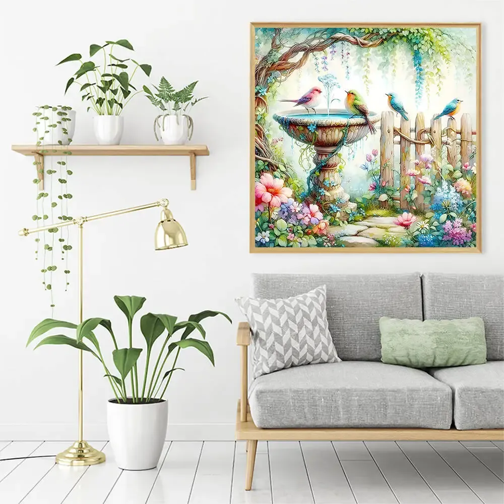 Peinture diamant paysage oiseau et fleur 20 à 40 cm