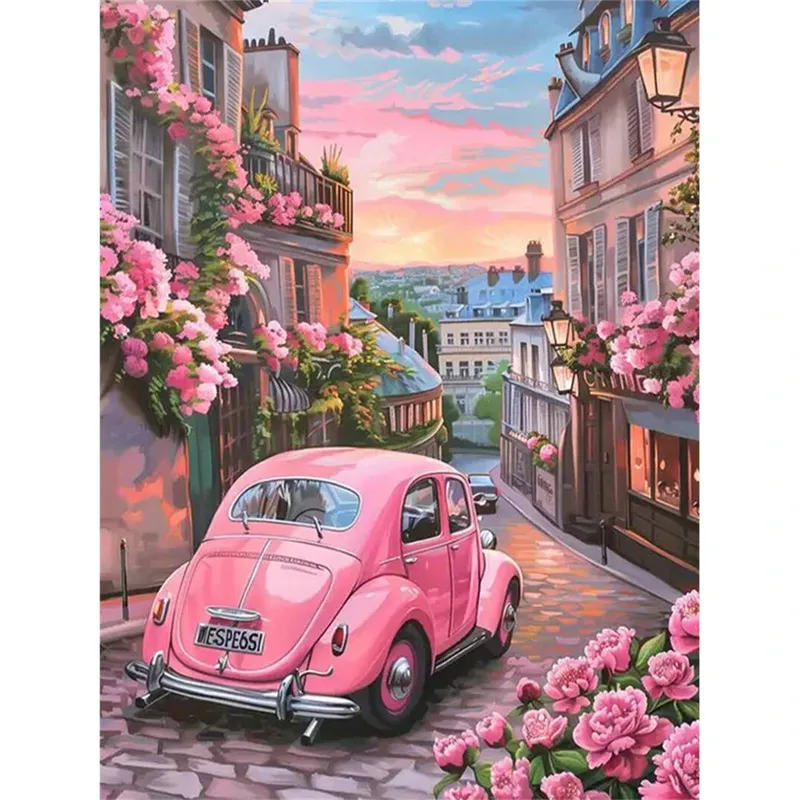 Peinture diamant paysage rue fleur 20x30 à 50x70 cm