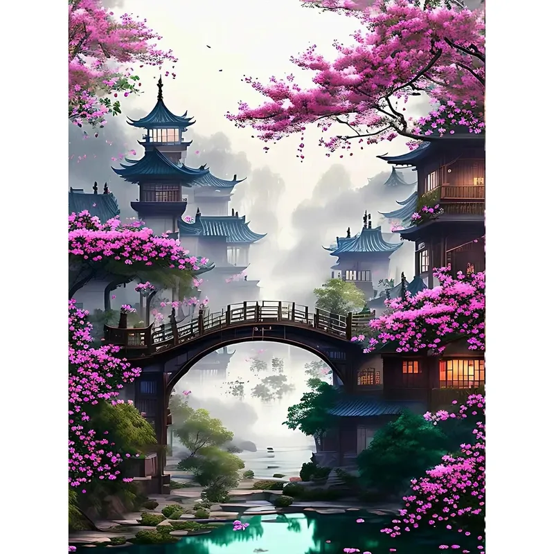 Peinture diamant plante style chinois 30 à 50 cm