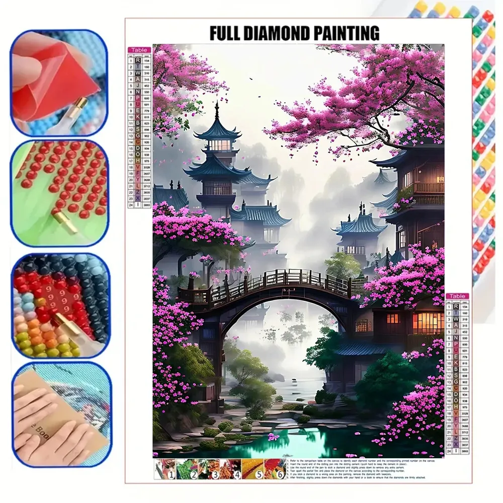 Peinture diamant plante style chinois 30 à 50 cm
