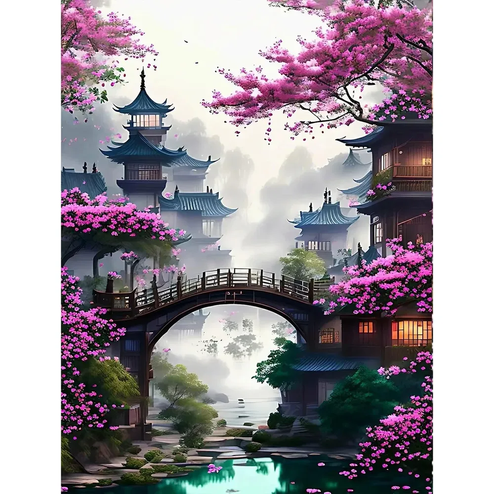 Peinture diamant plante style chinois 30 à 50 cm