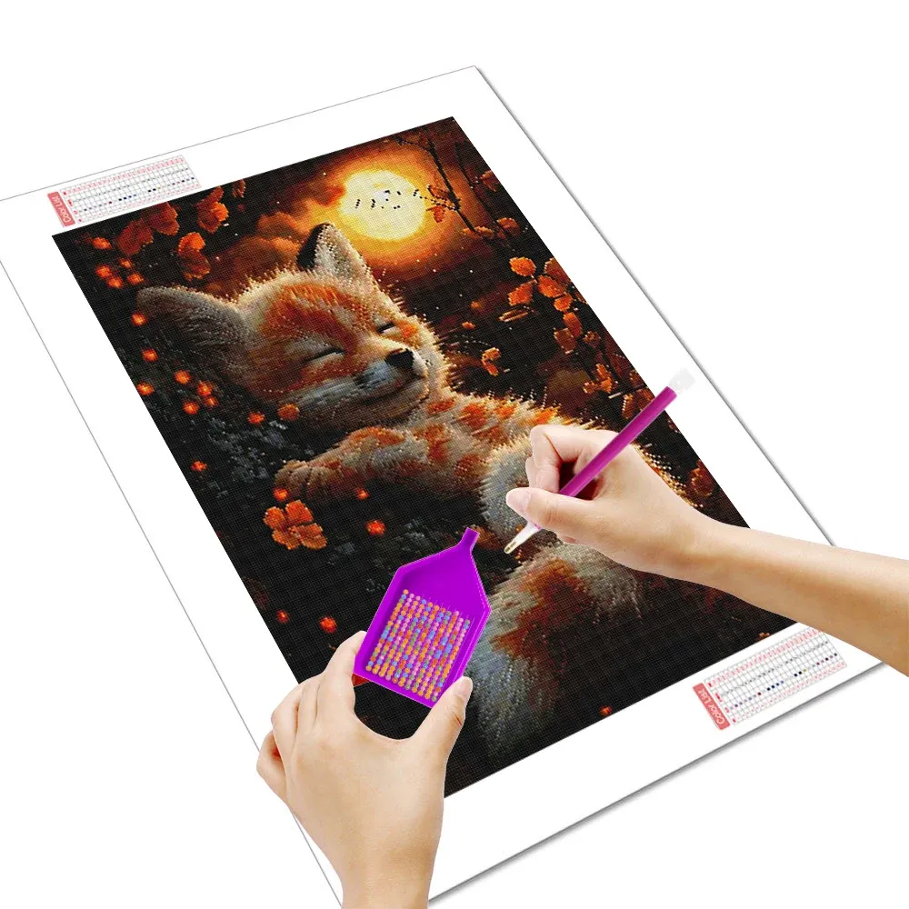 Peinture diamant renard lune 20 à 70 cm carré ou rond