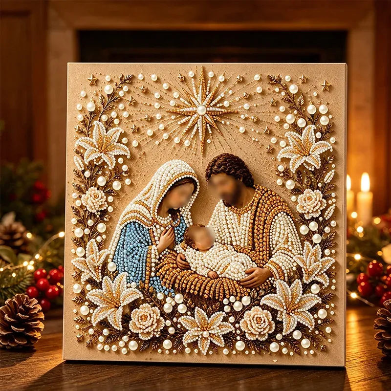 Peinture diamant Sainte Famille anges 25x25 cm
