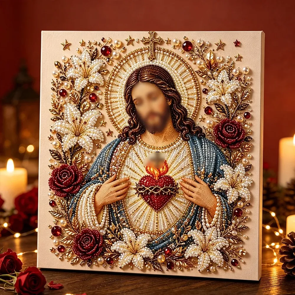Peinture diamant Sainte Famille anges 25x25 cm