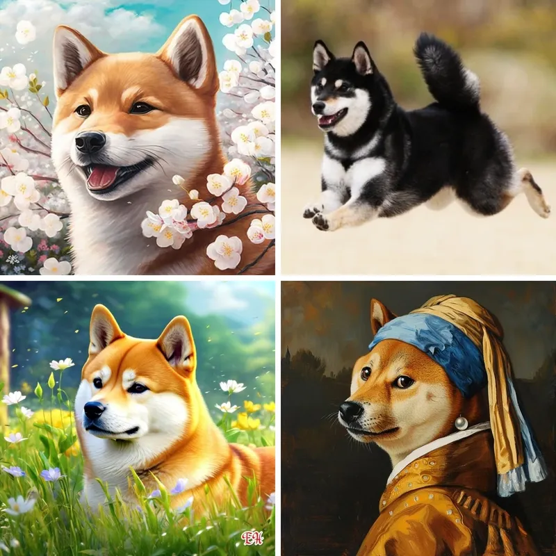 Peinture diamant Shiba Inu portrait rond ou carré 25x25 à 45x45 cm