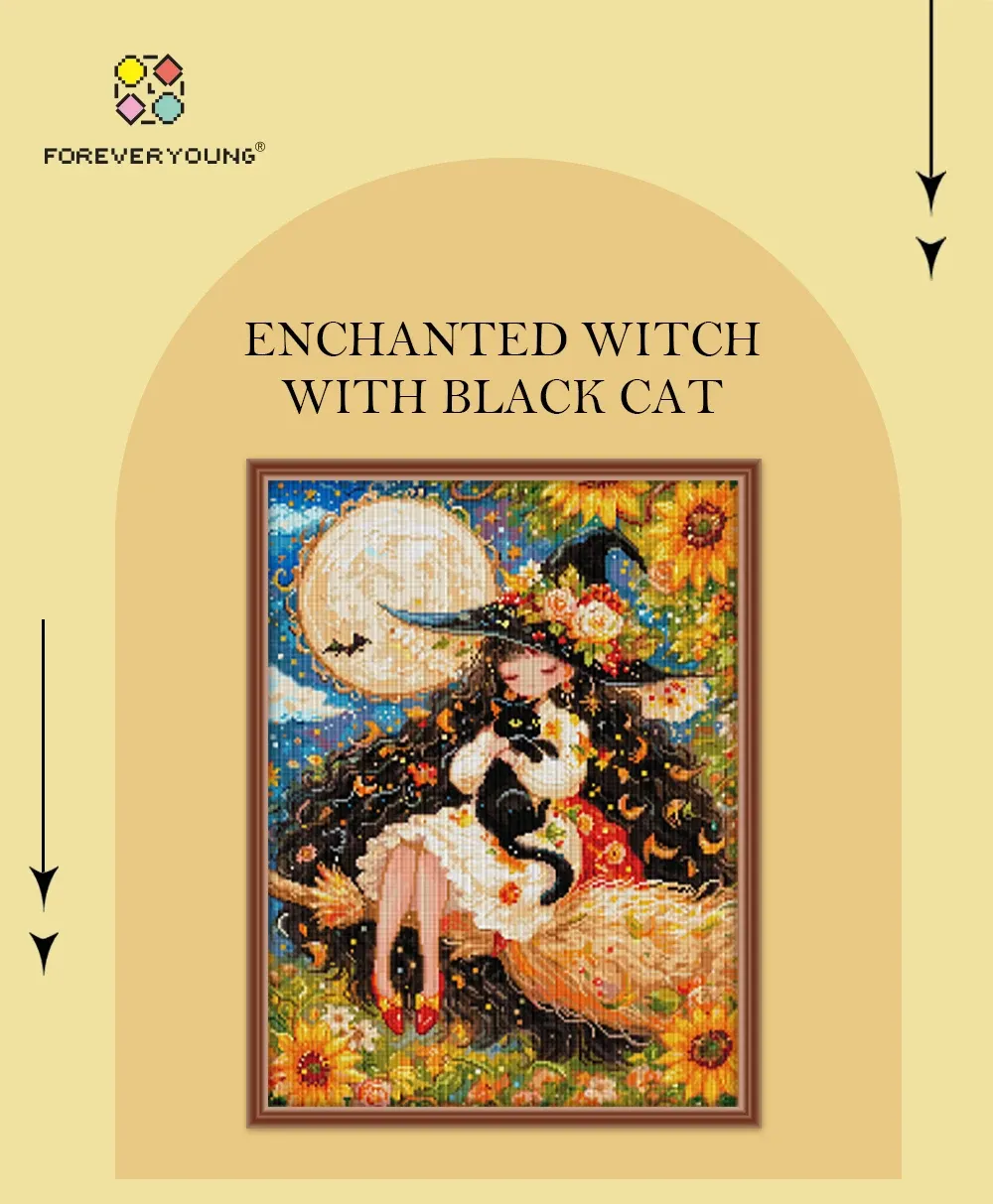 Peinture diamant sorcière chat noir