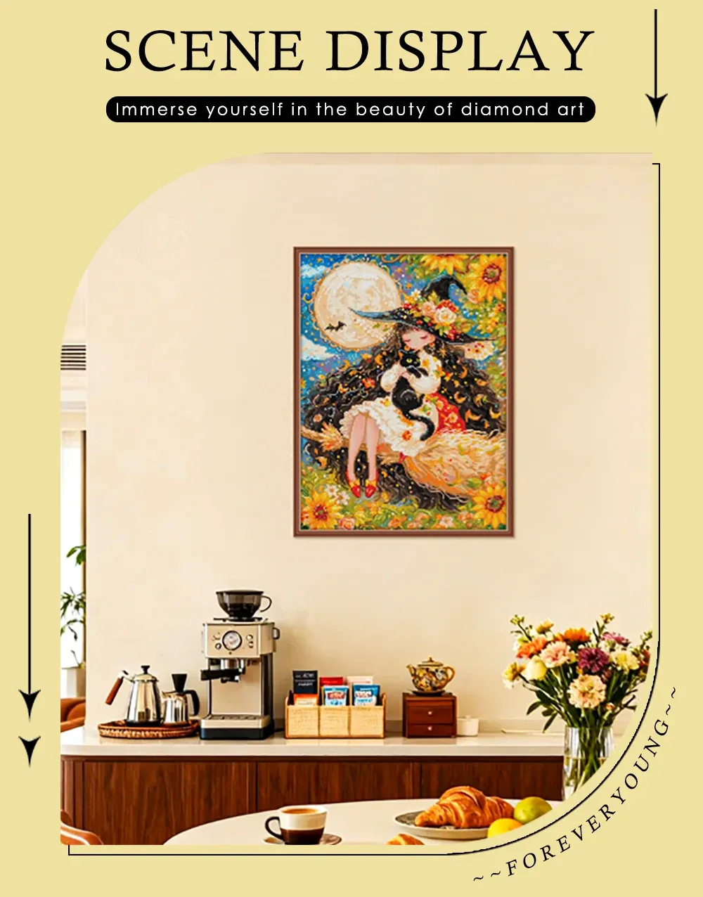 Peinture diamant sorcière chat noir
