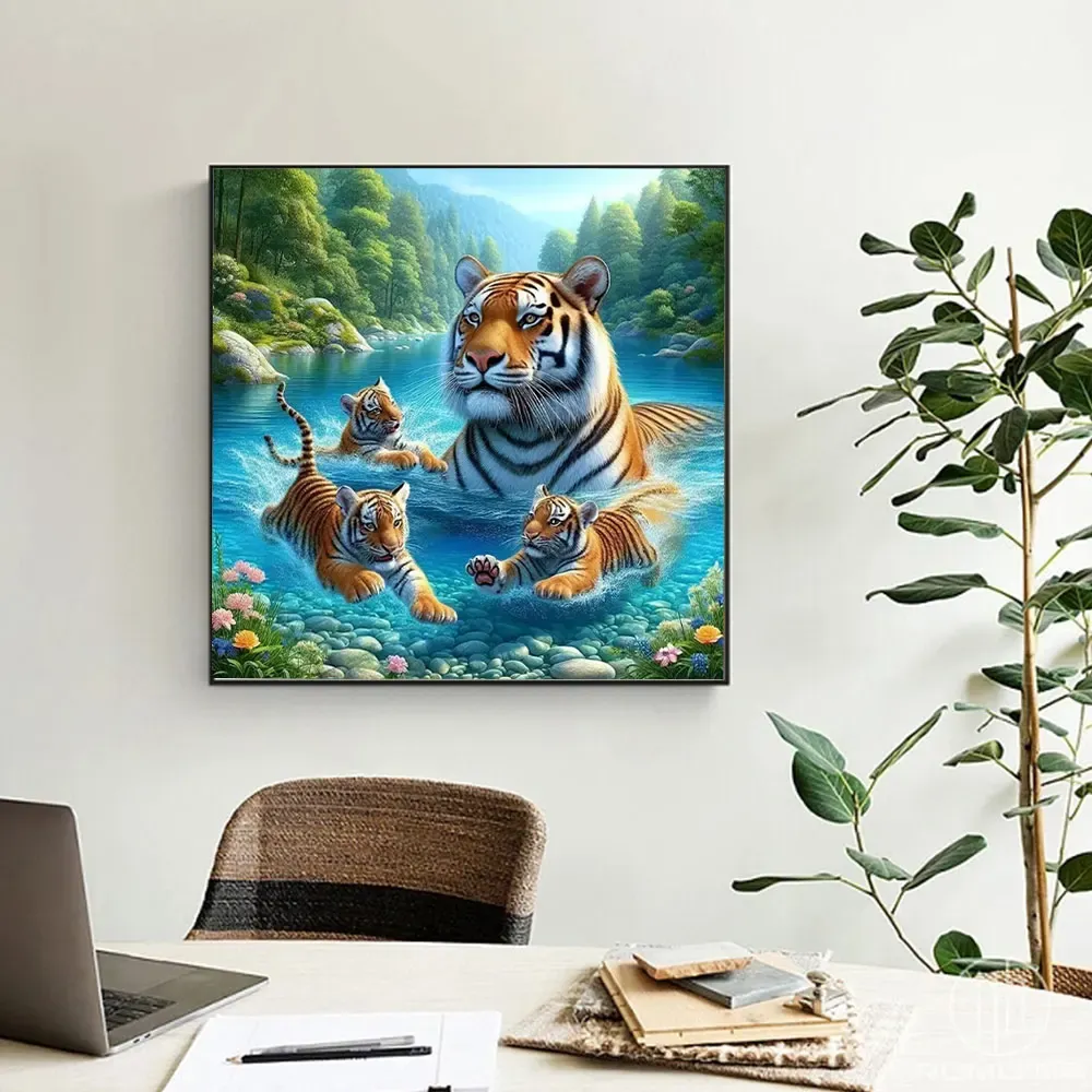 Peinture diamant tigre forêt 20 à 40 cm carré ou rond