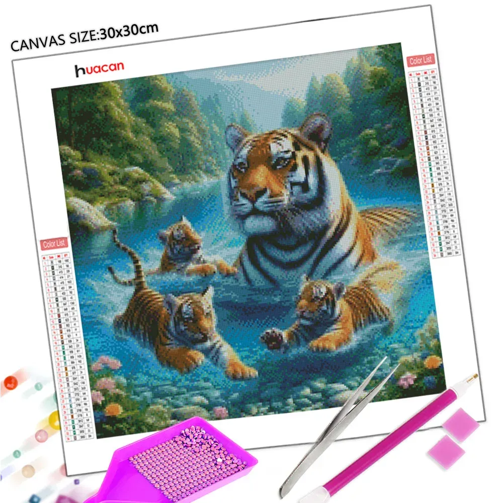 Peinture diamant tigre forêt 20 à 40 cm carré ou rond