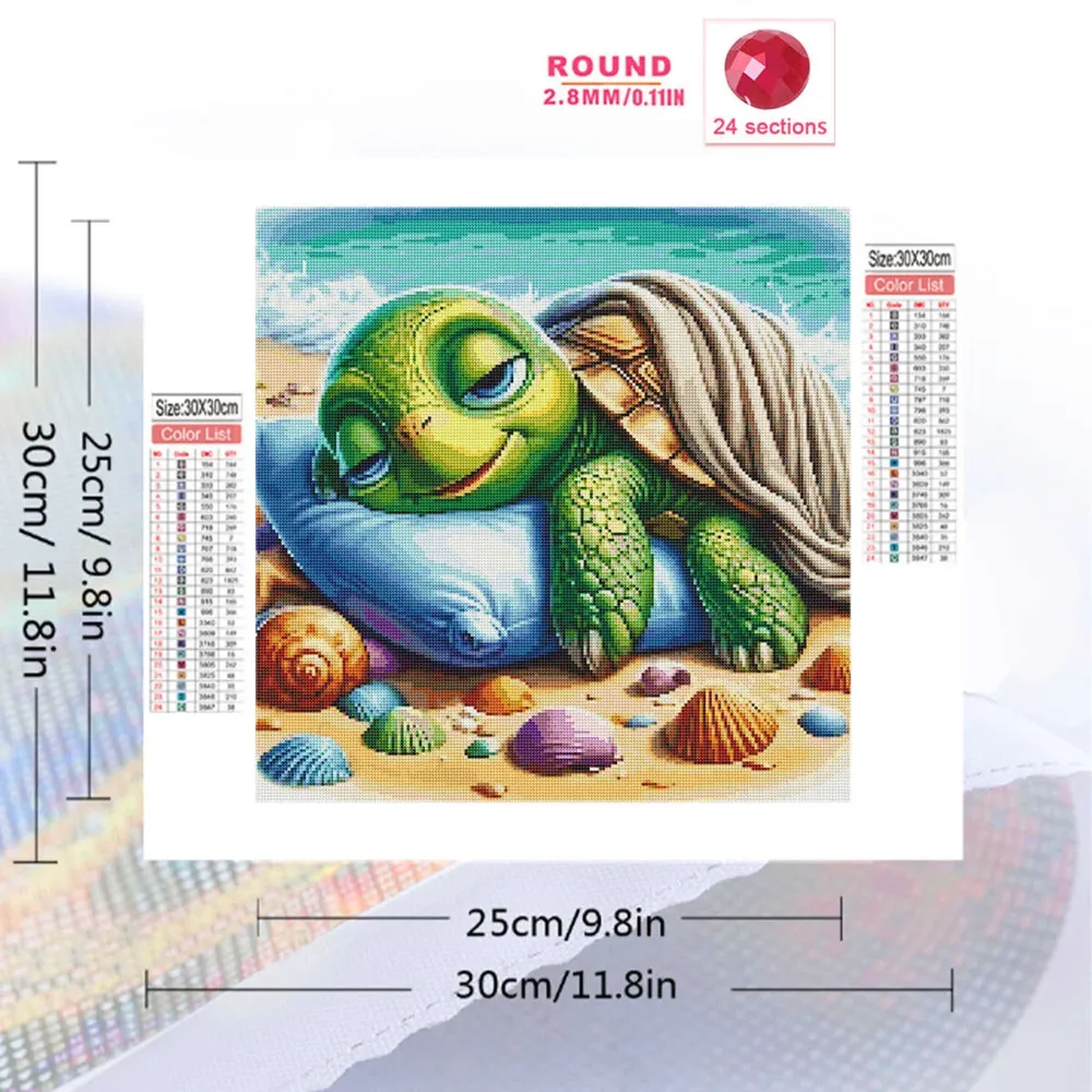 Peinture diamant tortue animal 30x30 à 50x50 cm
