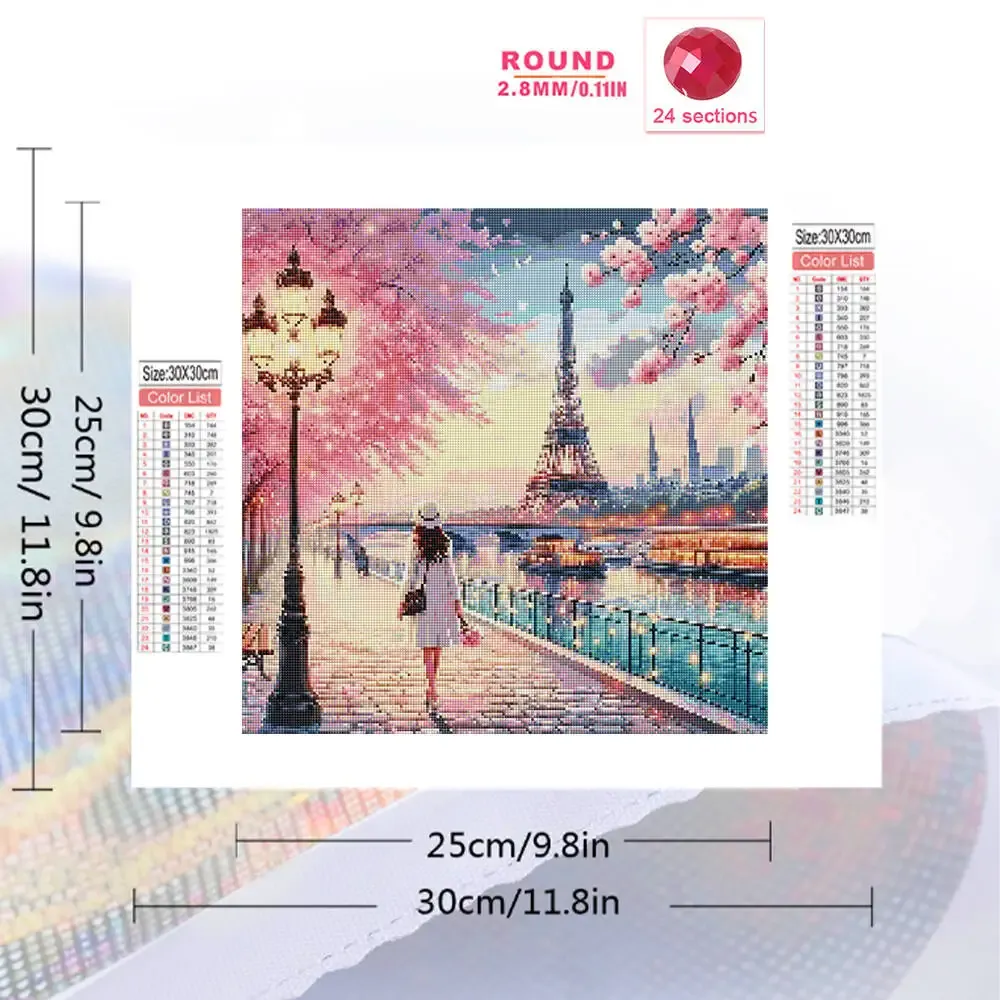 Peinture diamant tour Eiffel 20 à 50 cm ronde ou carrée