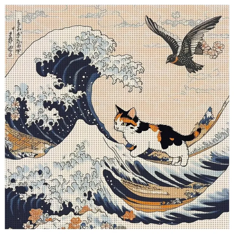 Peinture diamant Ukiyo e chat 30x30 à 50x50 cm