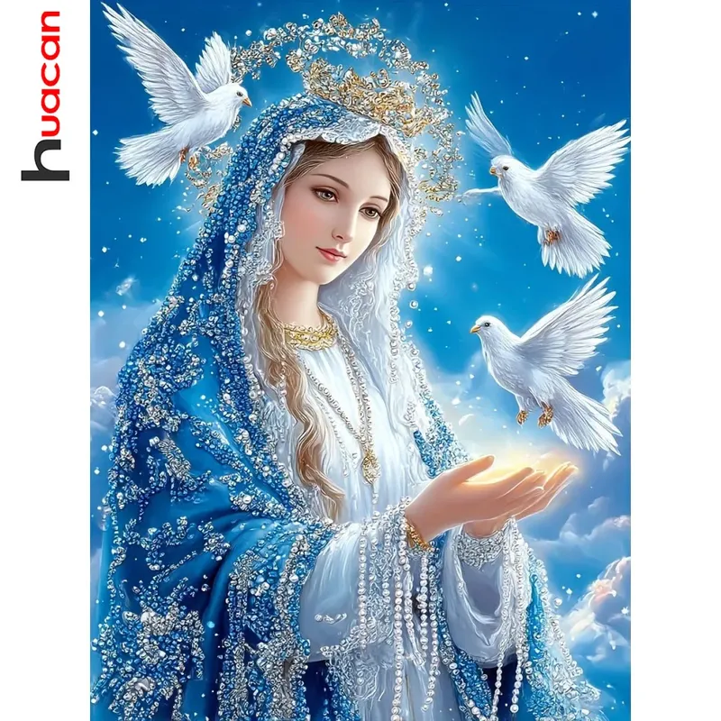 Peinture diamant Vierge Marie oiseau fait main