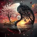 Peinture diamant Yin Yang Taiji 20 à 50 cm – Couleur BLANC