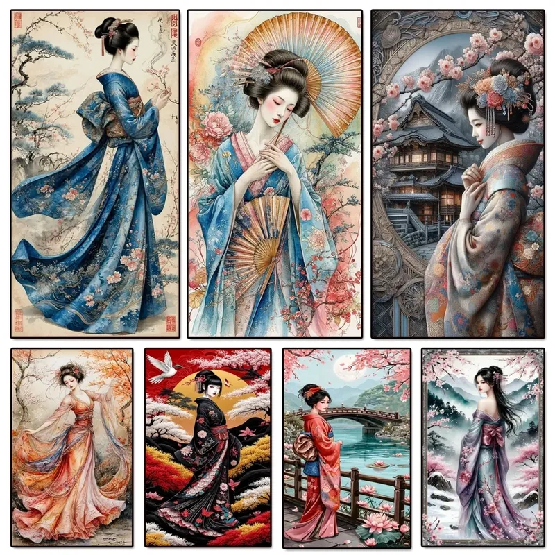 Peinture diamantée kimono japonais 20x40 à 30x60 cm