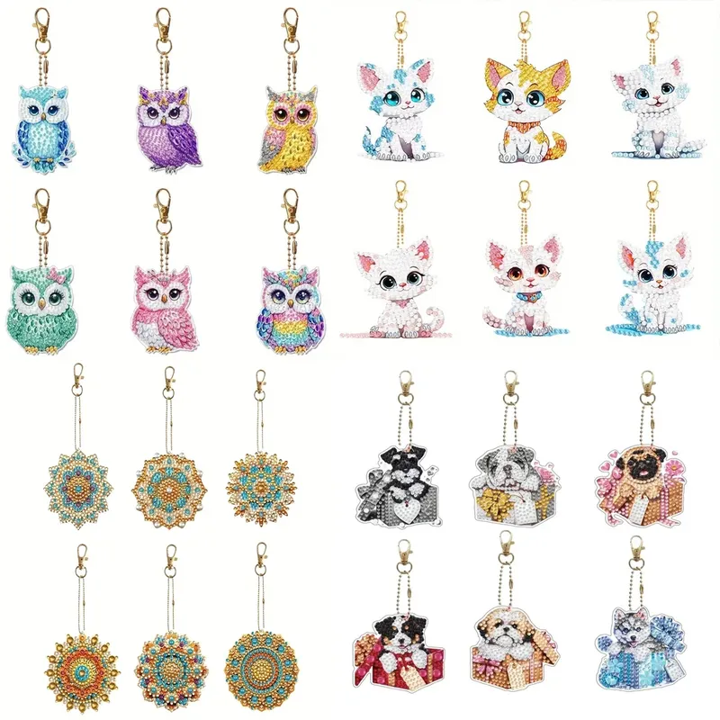 Porte-clés peinture diamant lot de 6 animaux