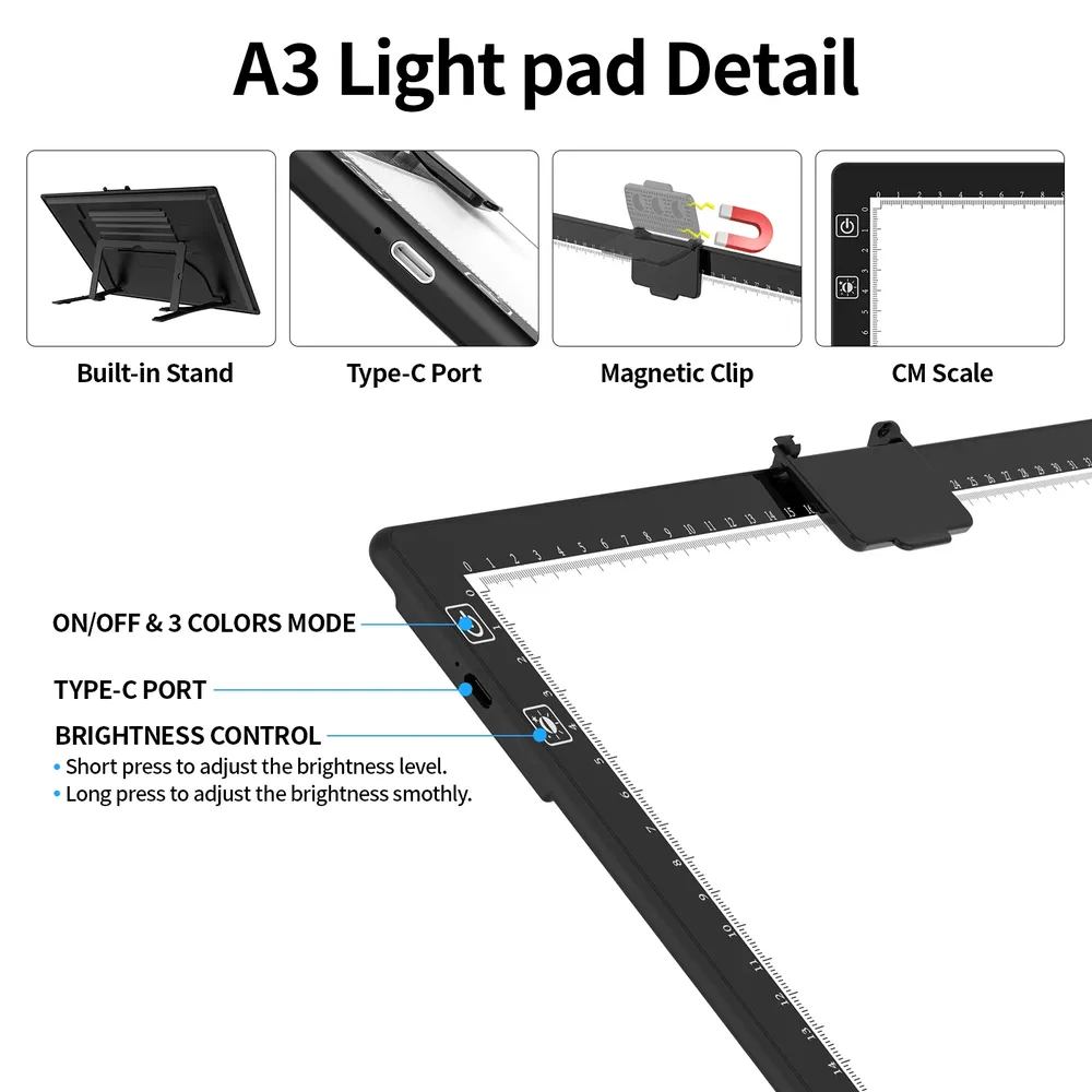 Tablette lumineuse A3 rechargeable pour peinture diamant