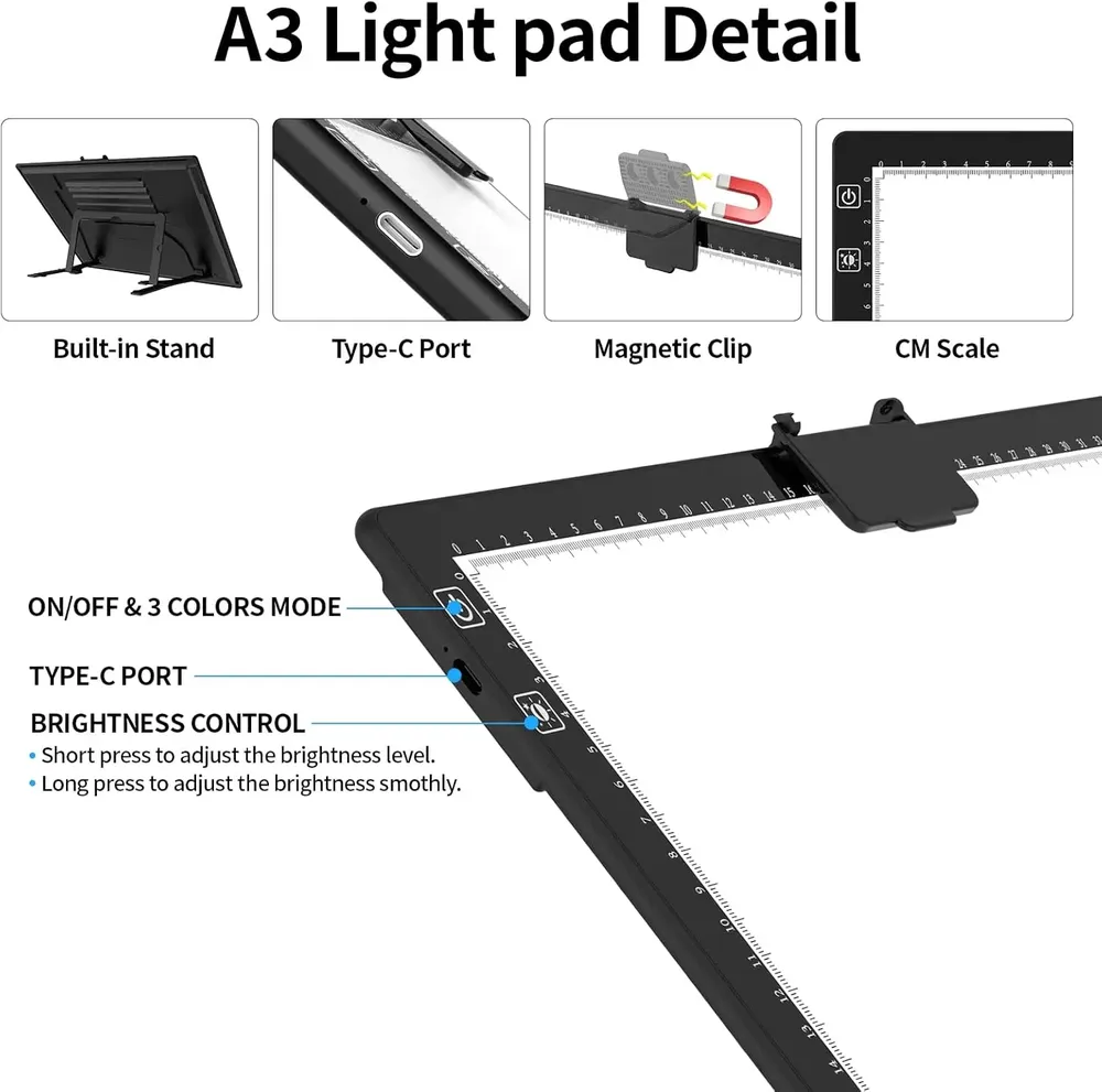 Tablette lumineuse LED A3 rechargeable pour peinture diamant