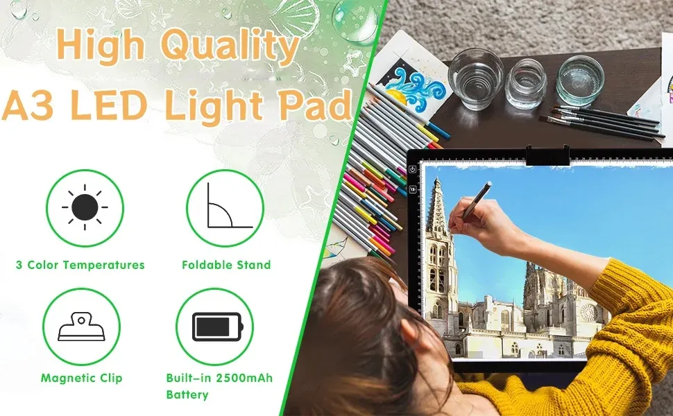 Tablette lumineuse LED A3 rechargeable pour peinture diamant