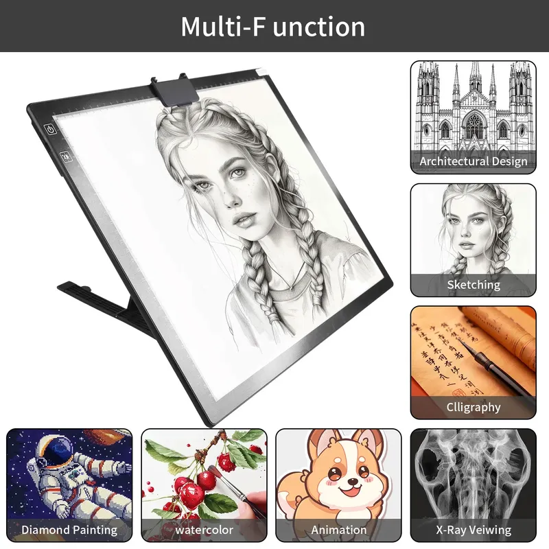 Tablette lumineuse LED A3 réglable avec support pour peinture diamant