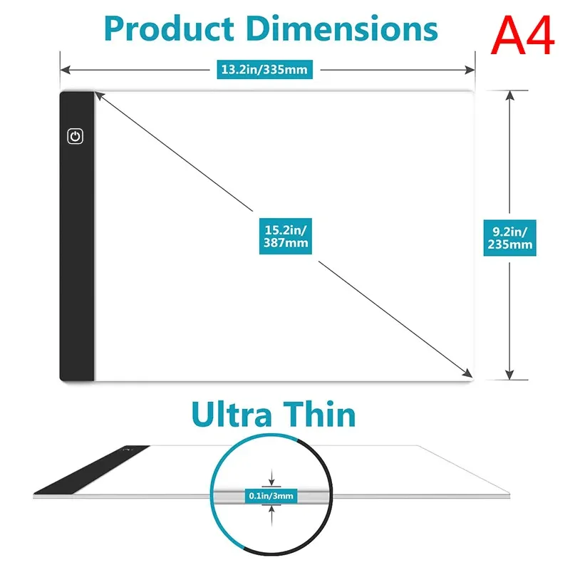Tampon lumineux LED A3 A4 A5 intensité réglable