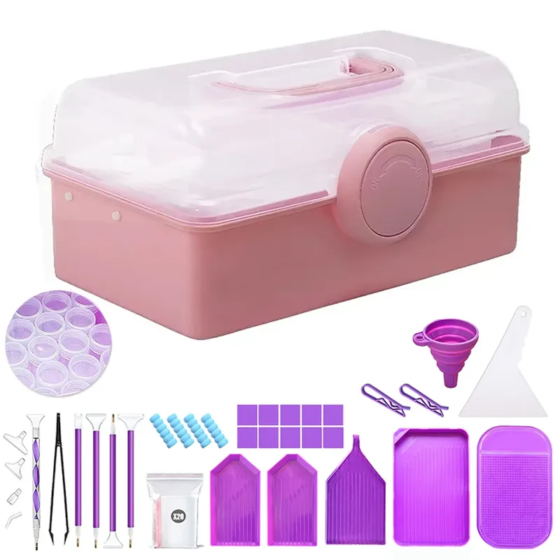 Valise de rangement pour peinture diamant à trois niveaux